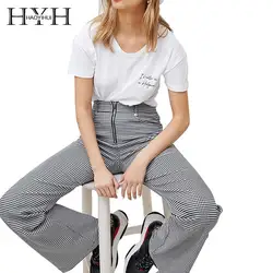 HYH Haoyihui/однотонная белая футболка с круглым воротником, свободные топы с буквенным принтом спереди, повседневные топы с короткими рукавами