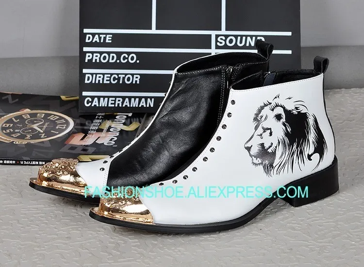 

Cowboy Boots Mens Leather Shoes pointed toe Fashion Casual Winter White Leather Boots Men Business Work Shoes zapatillas Hombre
