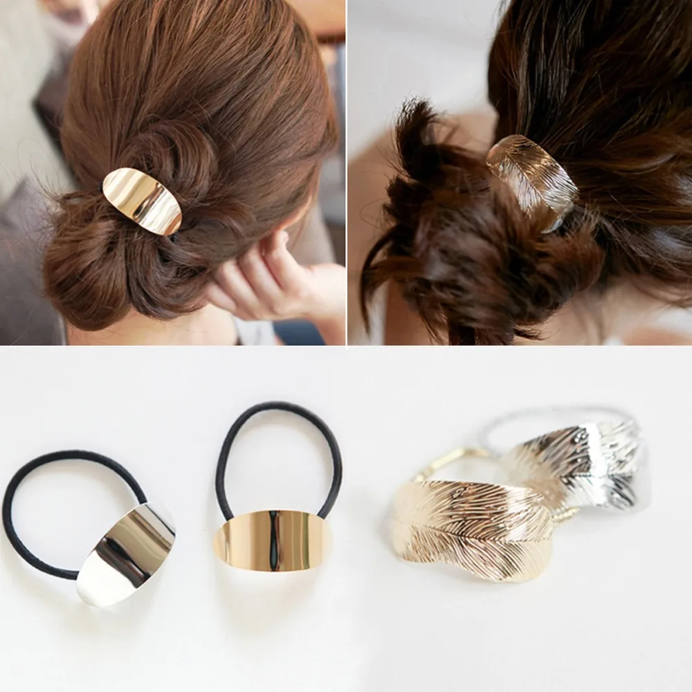 Girls Hair Ring Shiny Metallic Hair Scrunchie Bands Elastic Ties Ponytail Holder 