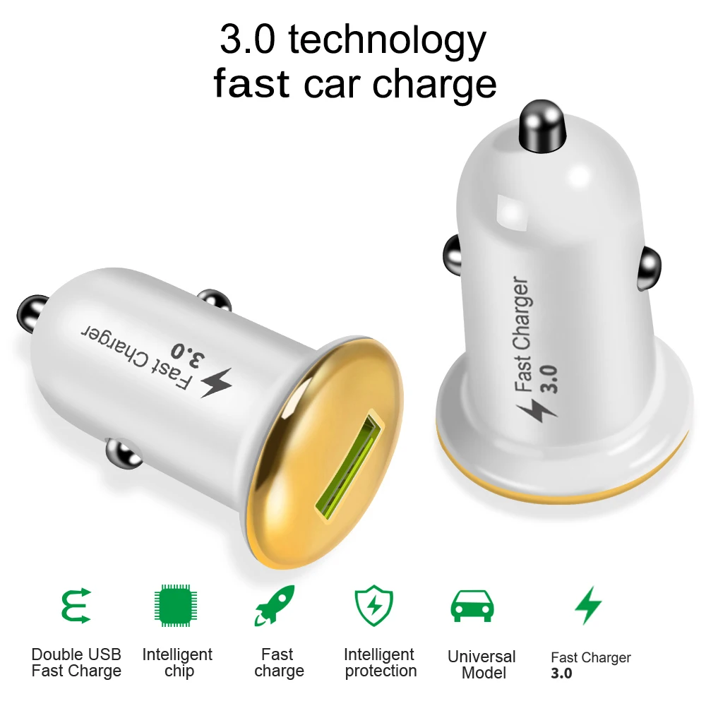 Мини Автомобильное зарядное устройство QC 3 0 18 Вт быстрое USB автомобильное адаптер