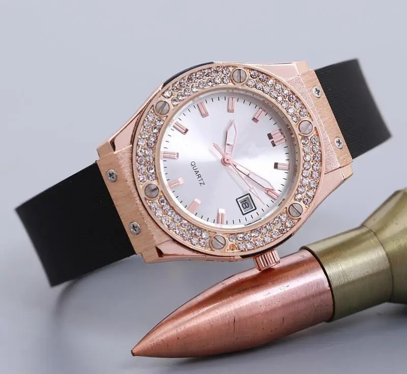 

High Quality Full Diamond Watch Woman Rubber Strap New Tag Hot Luxury Brand Rose Gold Watch Ladies Dress Wrist Watches For Women