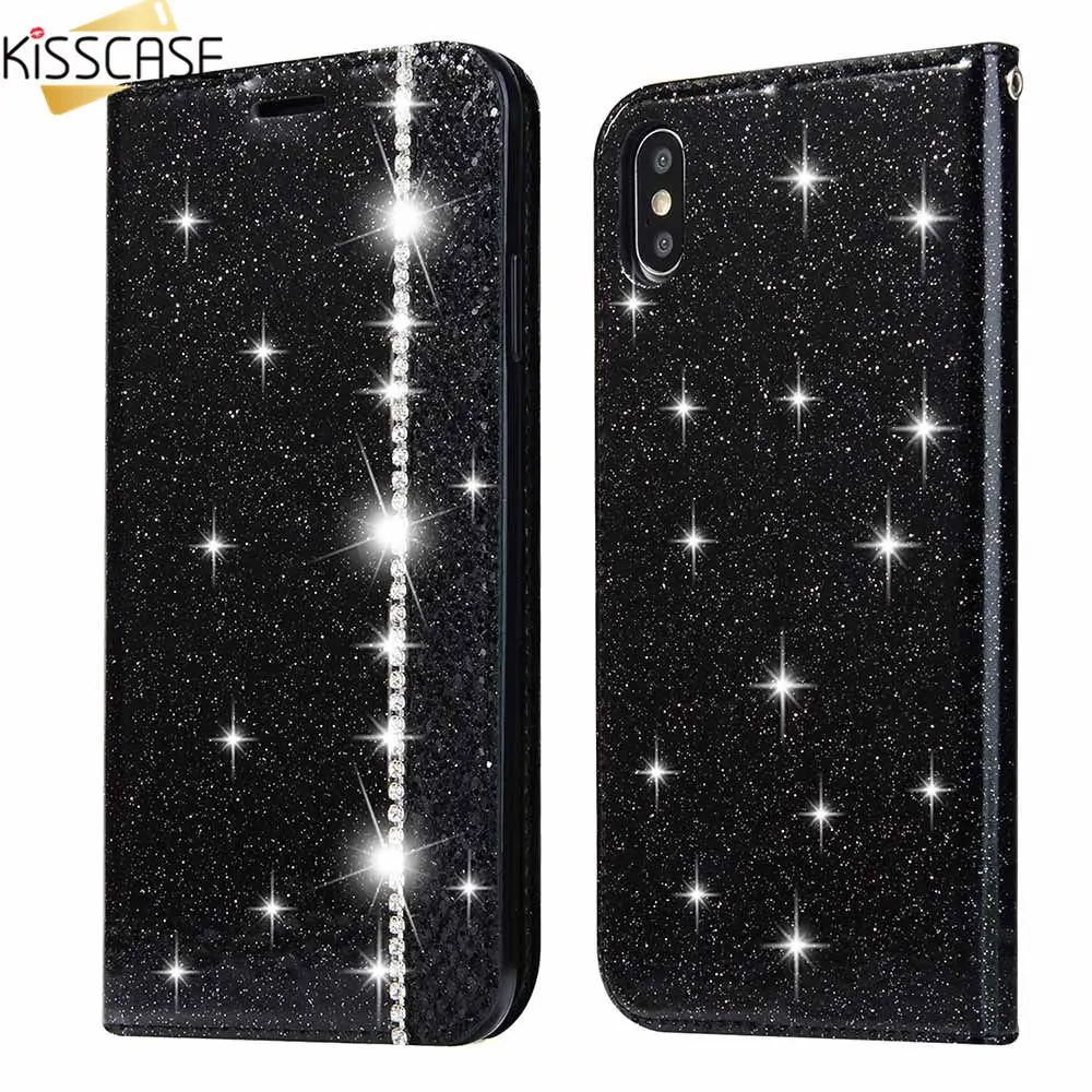 Чехол KISSCASE Girly Bling Glitter Big diamond для iPhone 8 7 X с отделениями карт 6 6S Plus XS XR MAX