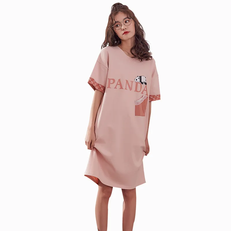 

2019 Women Cotton Night Gown Casual Short Sleeve Summer Loose Nightdress Cute Letter Sleepwear Sweet Nightgown Soft Home Dress