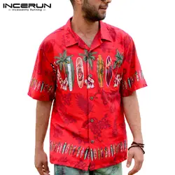 INCERUN Летняя мода Мужская гавайская рубашка короткий рукав печати Свободные праздник Приморский Boho пляжные рубашки для мужчин повседневное