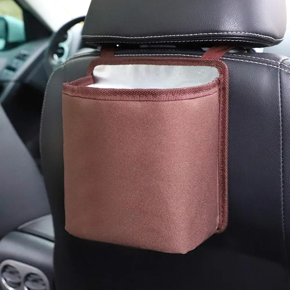 

Car Trash Can Solid Color Stripe Multi-Function Waterproof Aluminum Film Hanging Storage Box