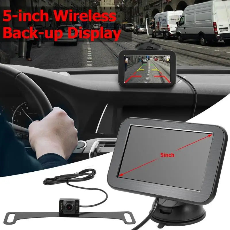 

VODOOL Wireless 5" LCD Screen Vehicle Reversing Parking Video Monitor System Waterproof Night Vision Car Rear View Backup Camera
