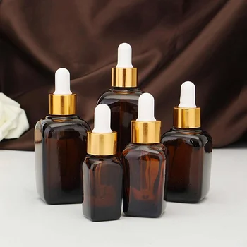 

5pcs Amber Glass Liquid Reagent Pipette Essential Oils Bottle Eye Dropper Cap Empty Aromatherapy Containers 10/20/30/50/100ml