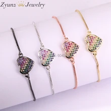 10 шт. ZYZ333-5069 радуга цвет сердце форма разъем/ссылка браслет, CZ кубический цирконий Micro Pave разъем бусины браслеты