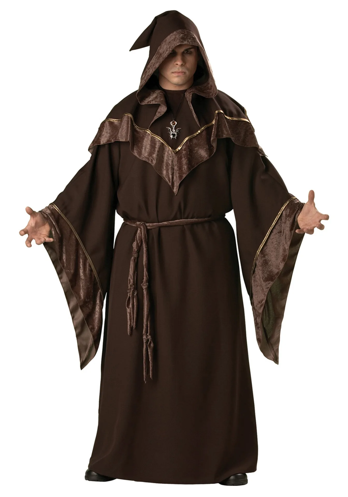 

High Quality Handsome Brown Sorcerer Godfather Cosplay Costume Purim Halloween Party Wizard Priest Monk Robe For Adult Men