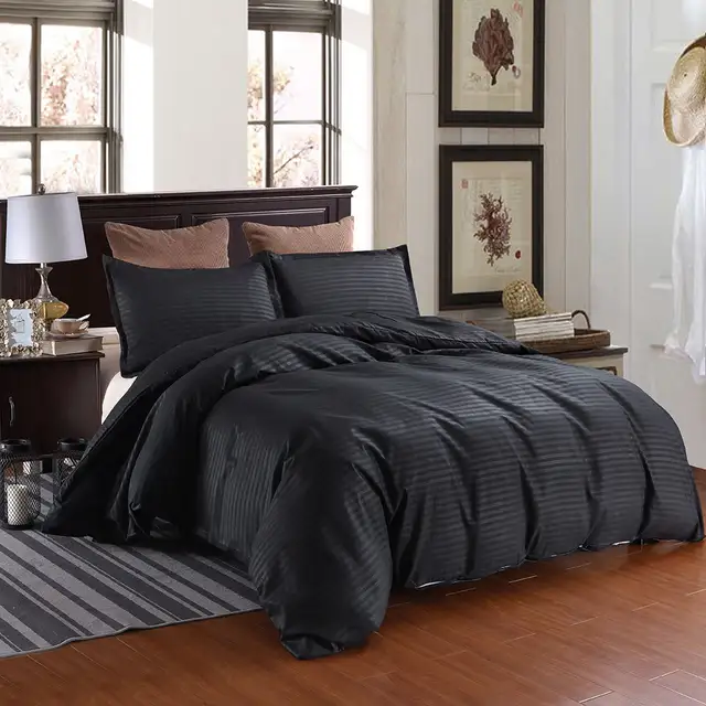 Online Shop Hotel Satin Strip Solid Black Color School Bedding