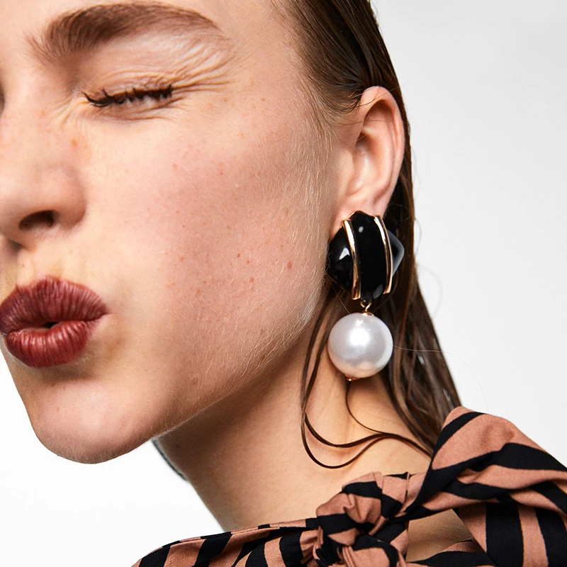 

Za Simulated Pearl Earrings For Women Christmas Long Earings Fashion Jewelry 2019 Vintage Statement Party Wedding Earring Female