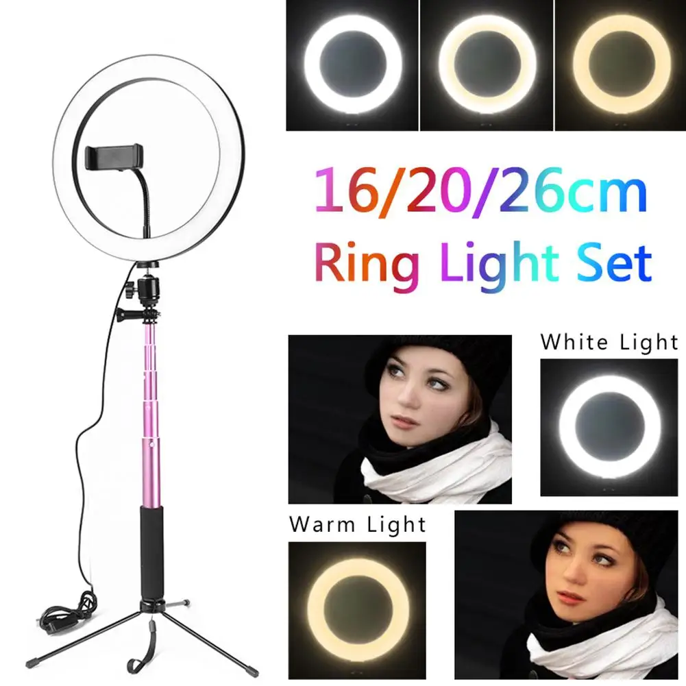 

EastVita 3 in 1 LED Ring Light Photo Studio Light Photography Dimmable Video for Smartphone Tripod Selfie Stick Phone Holder r25