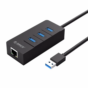 

Orico Hr01-U3 3 Ports Super Speed Usb3.0 Hub Splitter With External Rj45 Gigabit Ethernet Network Card 5Gbps Black For Laptop