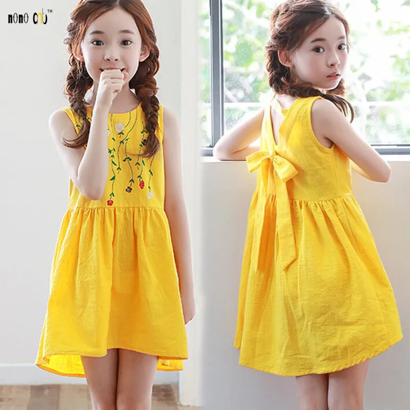 Детское платье принцессы для девочек, Vestido, летние пляжные платья без рукавов с цветочным принтом для девочек, детская одежда для 4, 5, 6, 7, 8, 9, 10, 11, 12 лет