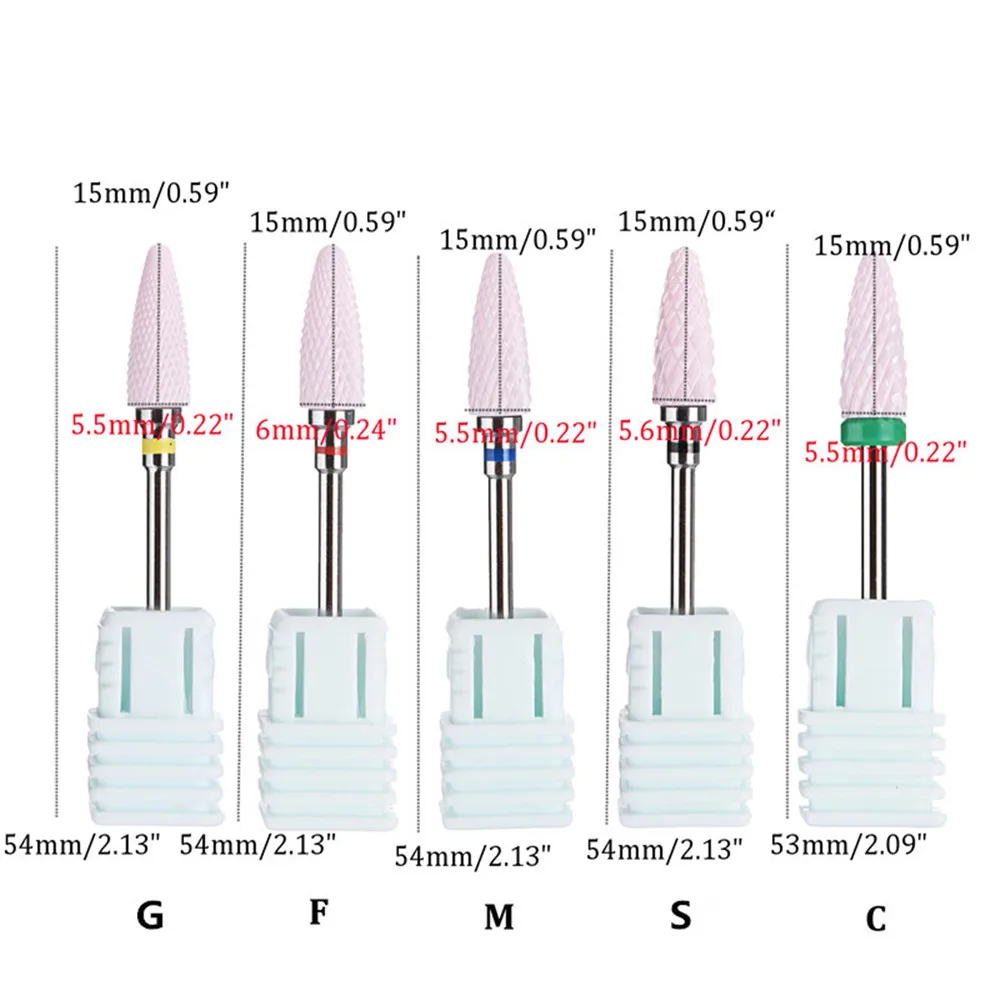1 шт. 2,35 мм конусные наконечники для ногтей, керамические сверла, Электрические роторные сверла для чистки кутикулы, для маникюра, педикюра, Шлифовальная головка, шлифовальный инструмент розового цвета