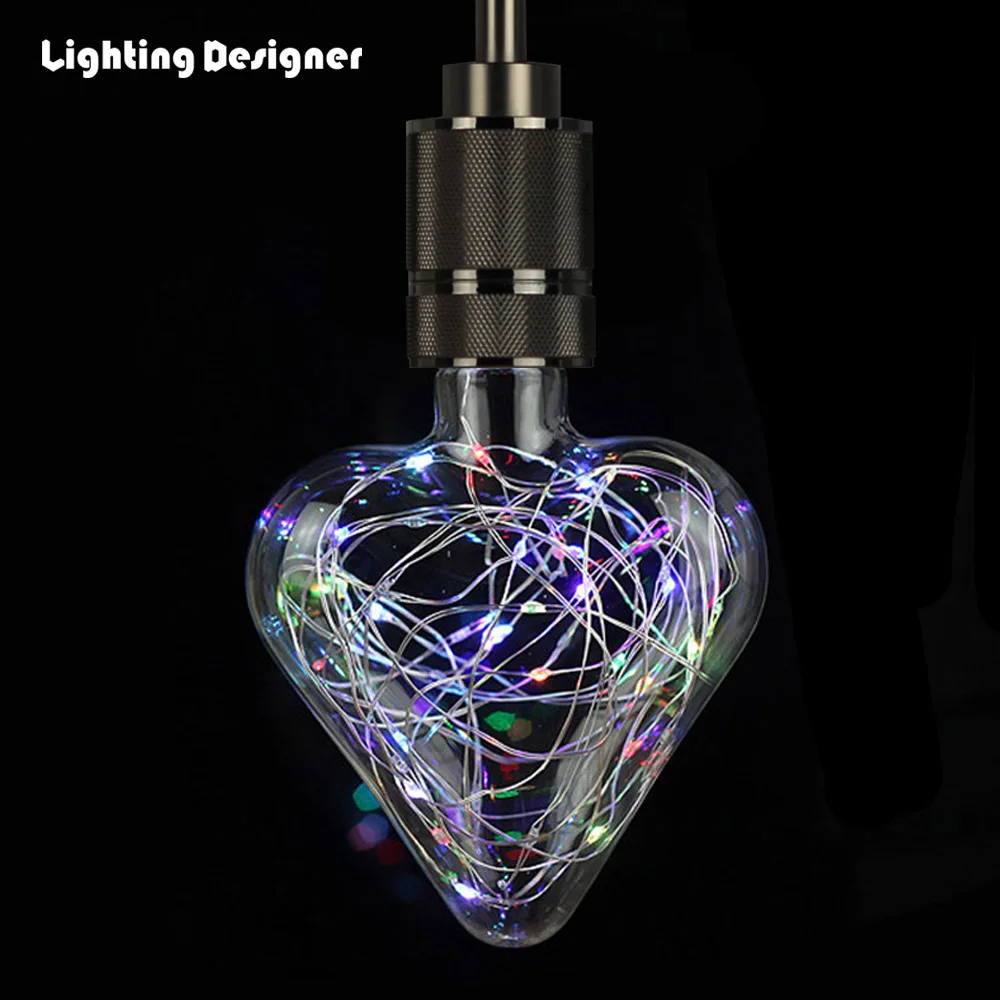 

Led Bulbs Edison Bulb RGB flash Copper Wire Light Bulb 220V/240V E27 3W Decorative Light Bulb Multi Color Heart