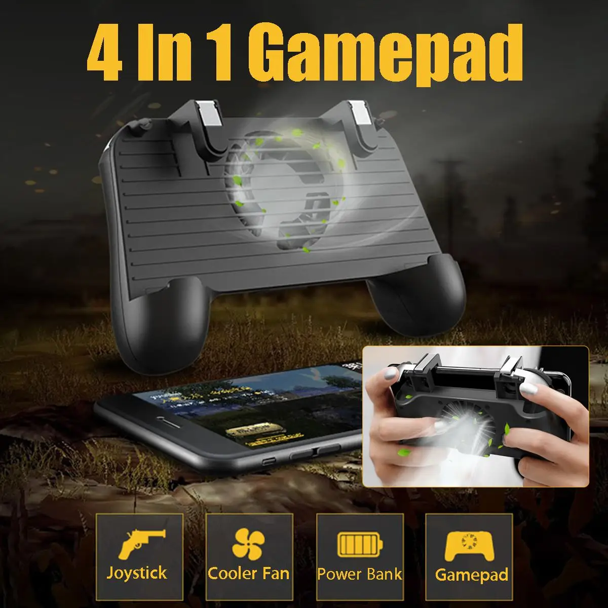 

4 In 1 Cooling Fan Radiator Charging Handle Gamepad Joystick Holder Gaming Controller Power Bank for Mobile Phone For PUBG