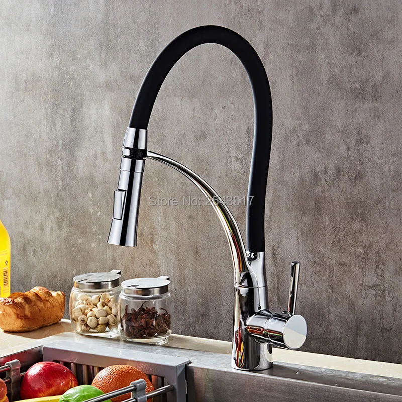 Kitchen Faucet Pull Down Design Black Rubber Chrome Mixer Faucet for Kitchen Single Handle Kitchen Taps Mixer Hot And Cold ZR668