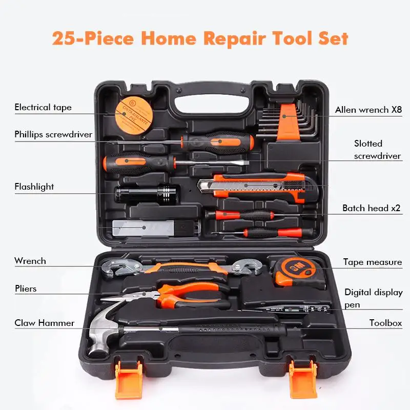 

25Pcs Home Repair Tool Set Daily Use Hardware Tool Kit Durable Long Lasting Tools Perfect for DIY Home Maintenance Hand Tool Set