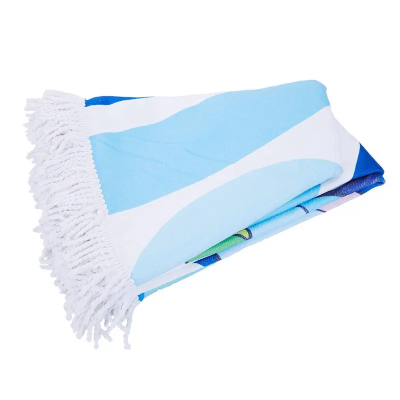 ABGZ-كبيرة جولة الشاطئ منشفة من القطن الثقيل 60 ''سميكة ستوكات شرابة الطباعة اللون الكرتون الأسماك نمط شال عطلة التخييم حصيرة