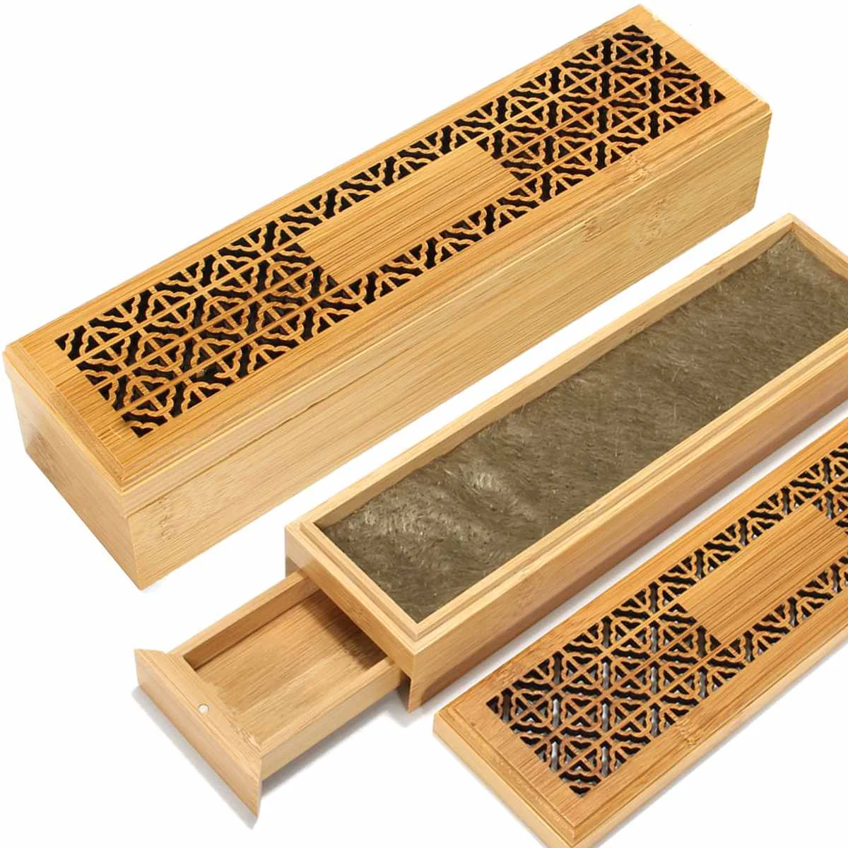 

Bamboo Incense Burner Incense Stick Holder With Drawer Joss-stick Box Hollow Aromatherapy Home Office Teahouse Incense Burners
