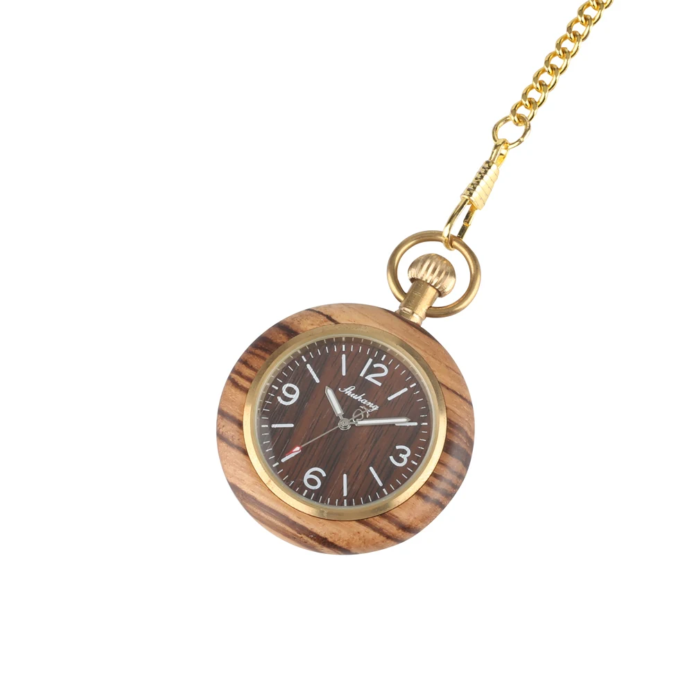 Карманные часы из натурального дерева, коричневый Чехол, аналоговые кварцевые часы с цепочкой, подарок для мужчин и женщин
