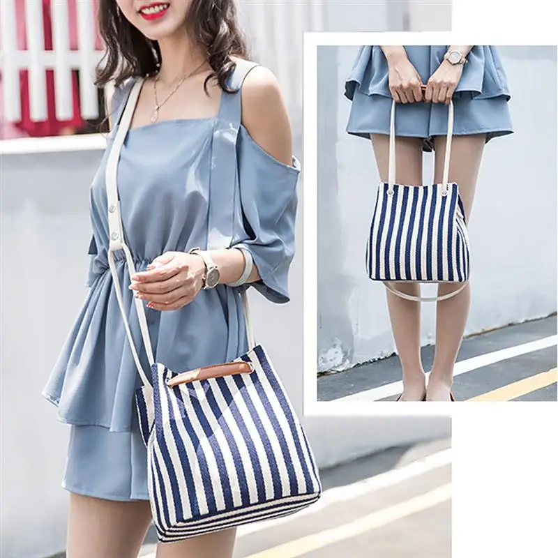 

Casual Stripe Pattern Beach Handbag For Ladies Girls Summer Casual Shopping Bag Female Totes Small Women Shoulder Bag