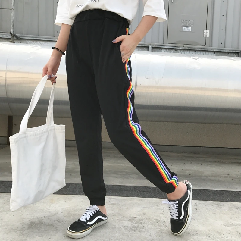 Goede Koreaanse Ulzzang Harembroek Regenboog Gestreepte Casual Broek Tiener Studenten Esthetische Harajuku Stijl Street Style Broek