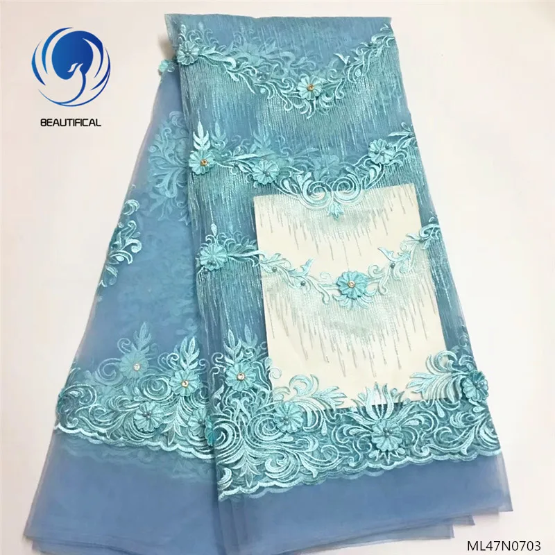 

BEAUTIFICAL high quality lace fabric 5 yard fabric sky blue lace wedding fabric embroidery laces for lady dresses ML47N07