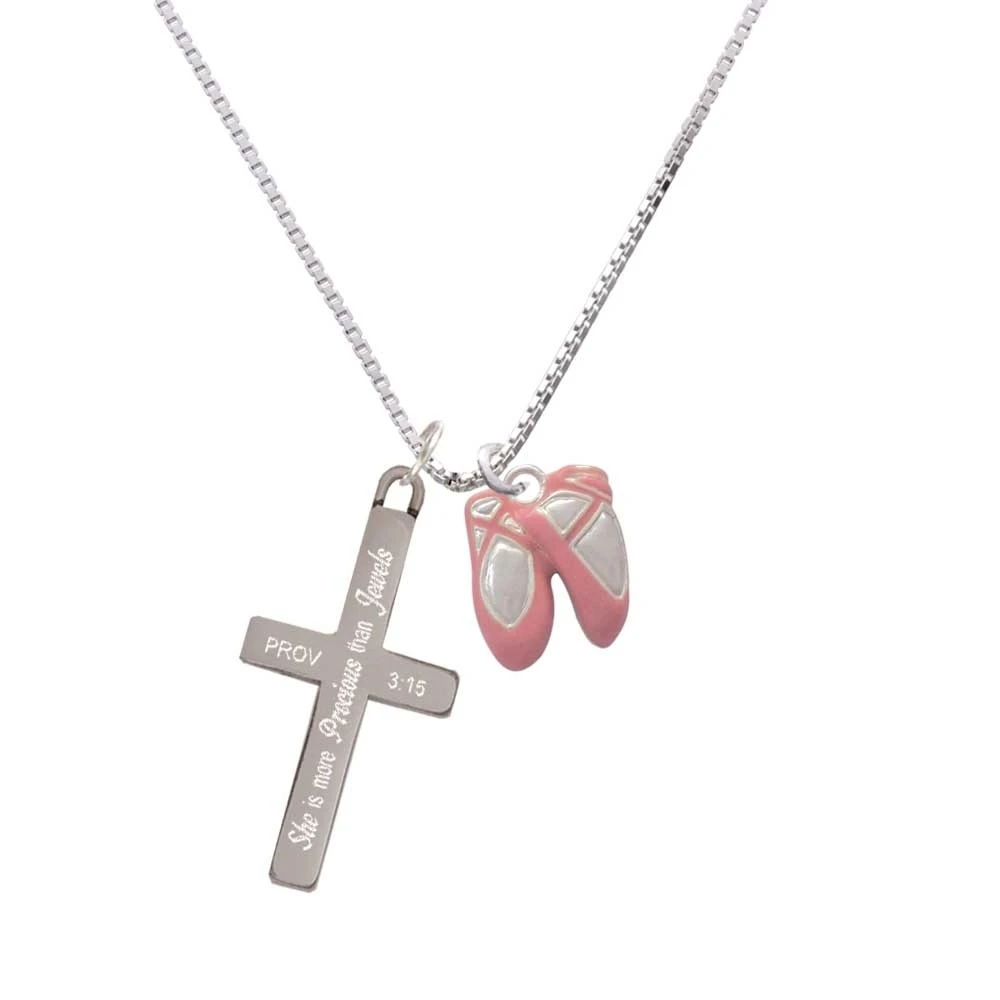 Large Pink Ballet Slippers - She is More Precious Cross Necklace | Украшения и аксессуары