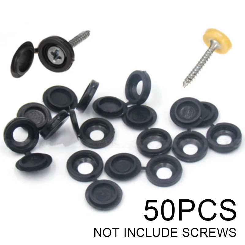 

50Pcs Black Hinged Screw Cover Fold Cap Set For Car Home Furniture Decor Tool