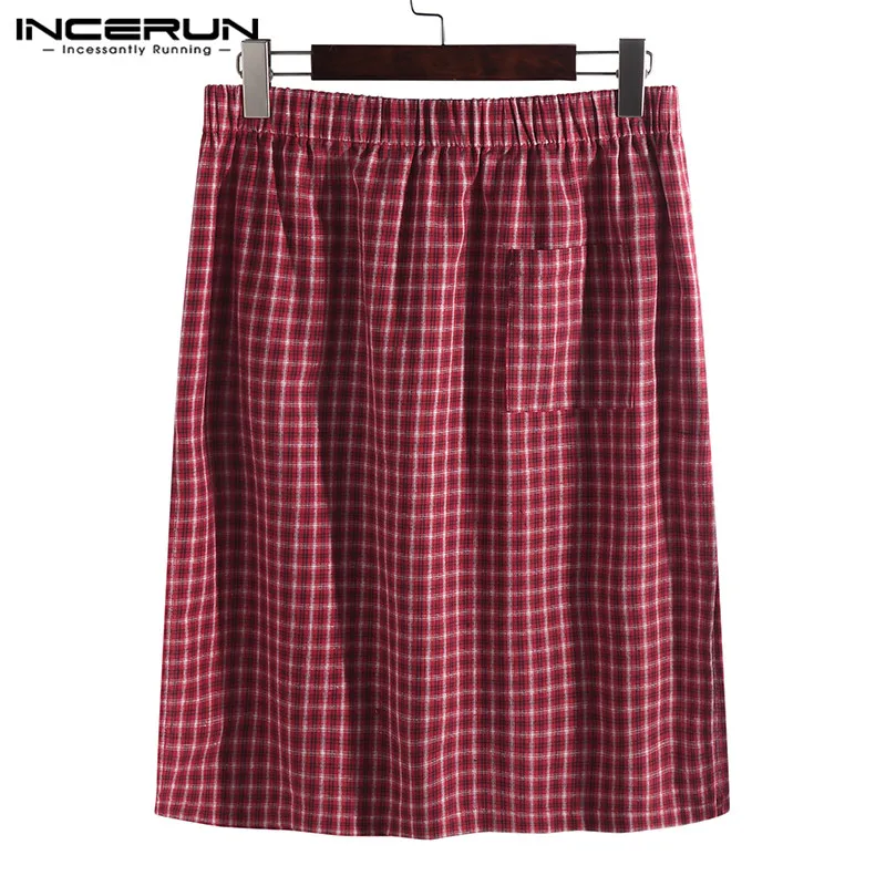 

INCERUN 2019 Men Bathrobe Bath Skirt Plaid Quick-dry Elastic Waist Comfy Homewear Leisure Shower Skirt Men Beach Bath Robes 5XL