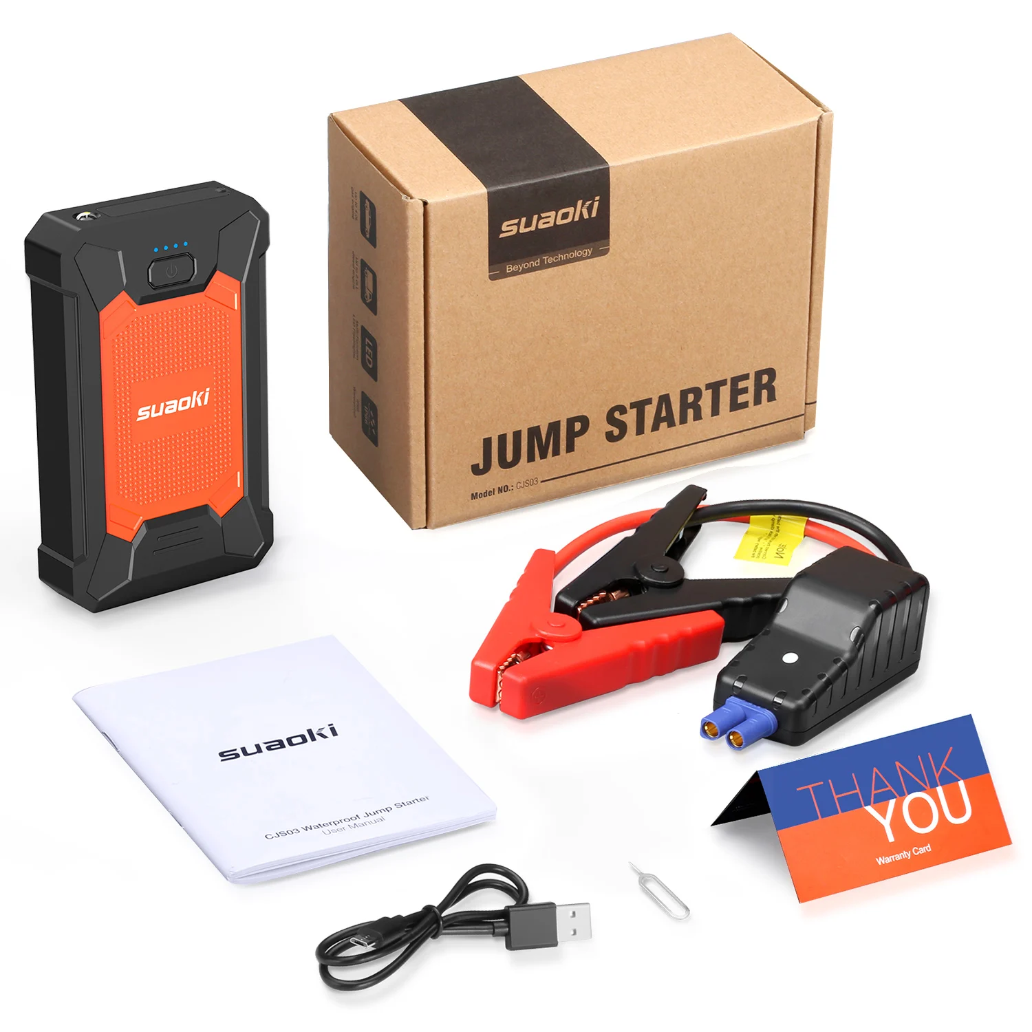 SUAOKI CJS03 600A Peak Car Jump Starter 4L Gas Or 2L Diesel Engine Portable Smart Battery Clamp For 12V Vehicles Cars Trucks