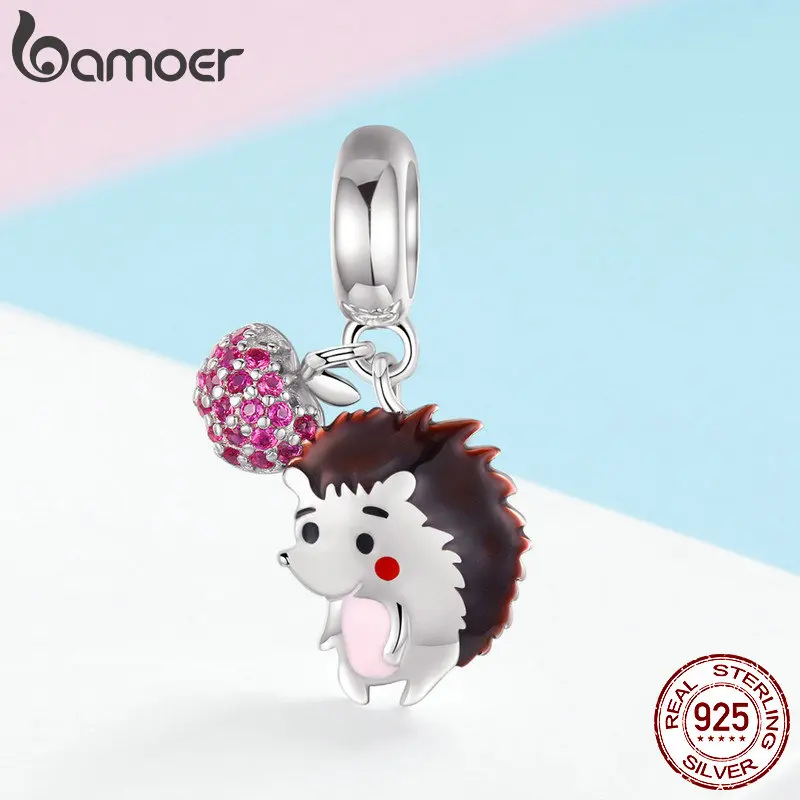BAMOER Новая коллекция 925 пробы Серебряный Ежик фрукты кристалл CZ Подвески животных