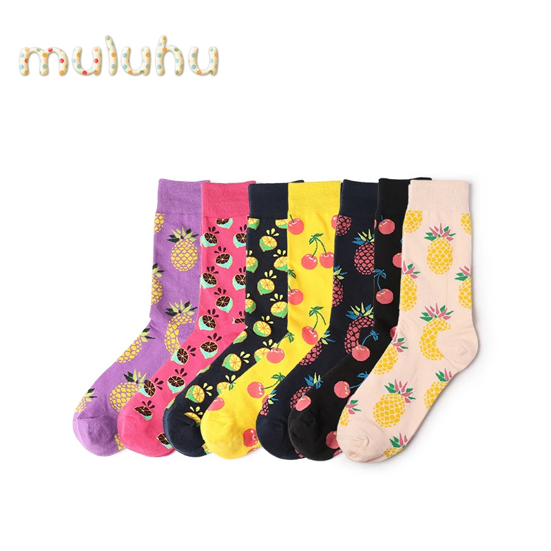 Модные носки Uniex скейтборд Chaussette Homme Фрукты Ананас черешня мужские носки хлопок женские хип хоп Уличная команда забавные носки