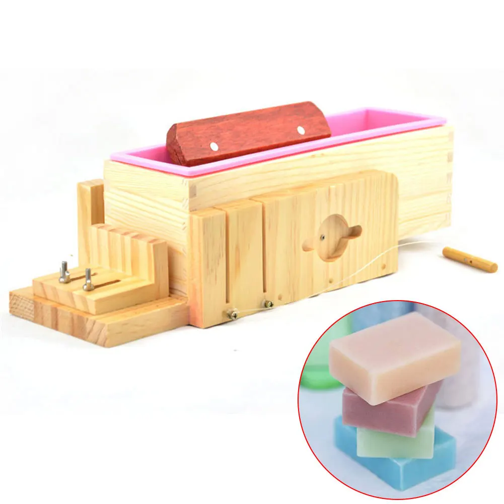 

3PCS/Set Wooden Loaf Box DIY Handmade Safe Accessories Home Silicone Tray Soap Mold Practical Soapmaking Adjustable Mould Cutter