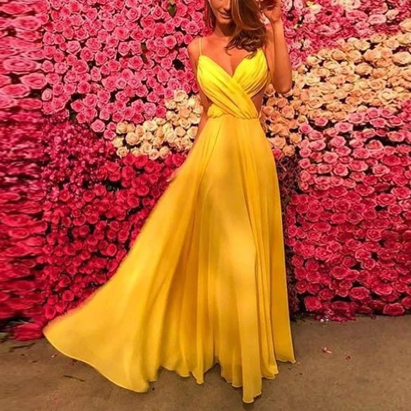 

Sexy Women Halter Backless Solid Color Dress Sleeveless Casual Cocktail Formal Dress