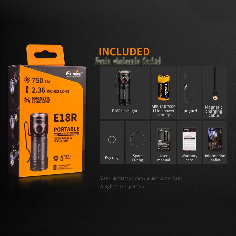 Fenix E18R Cree XP L HI светодиодный фонарь 750 люмен 16340/CR123A с магнитной зарядкой EDC 16340