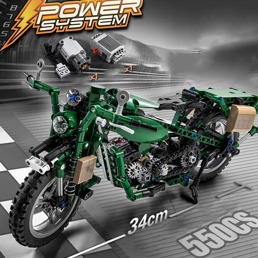 

550PCS Motorcycle Model Building Blocks set with Motor Battery Box Bricks Compatible all Major Brands Technic blocks Toys Gift