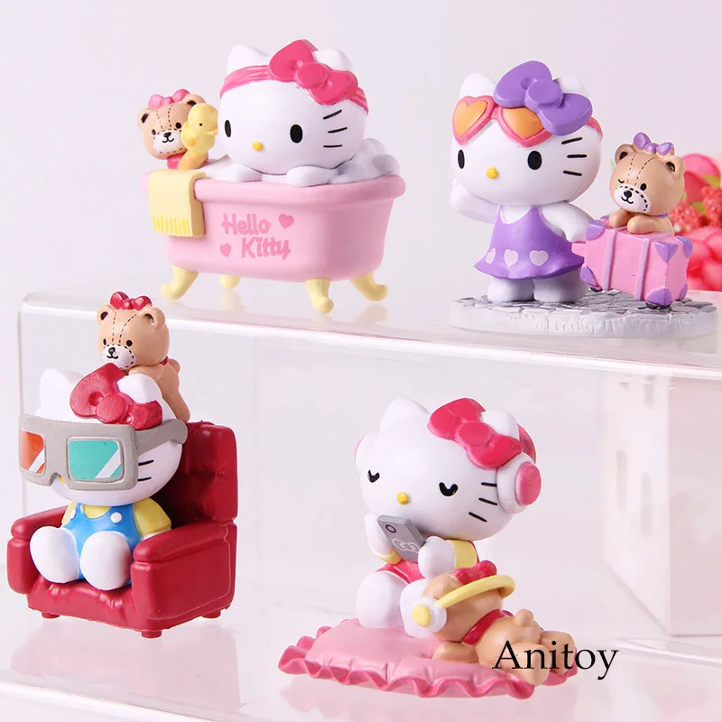 Симпатичные Мини рисунок «hello kitty» цифры ПВХ Kawaii фигурку автомобиля украшения куклы игрушка для обувь девочек 4 шт./компл./