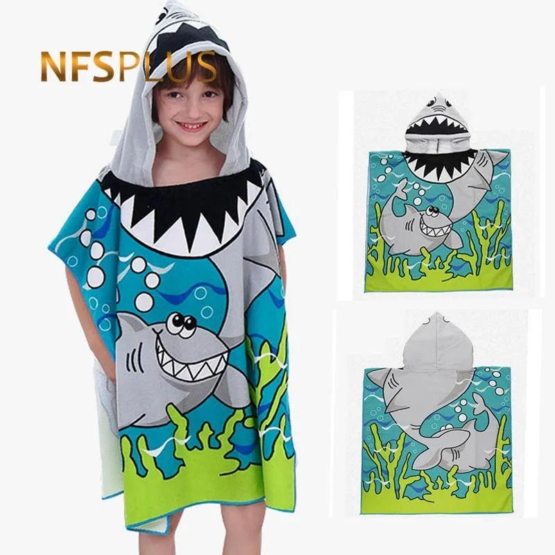 Boy's Hooded Bath Towel Robe Shark Diver Gold Digger Designs for Baby
