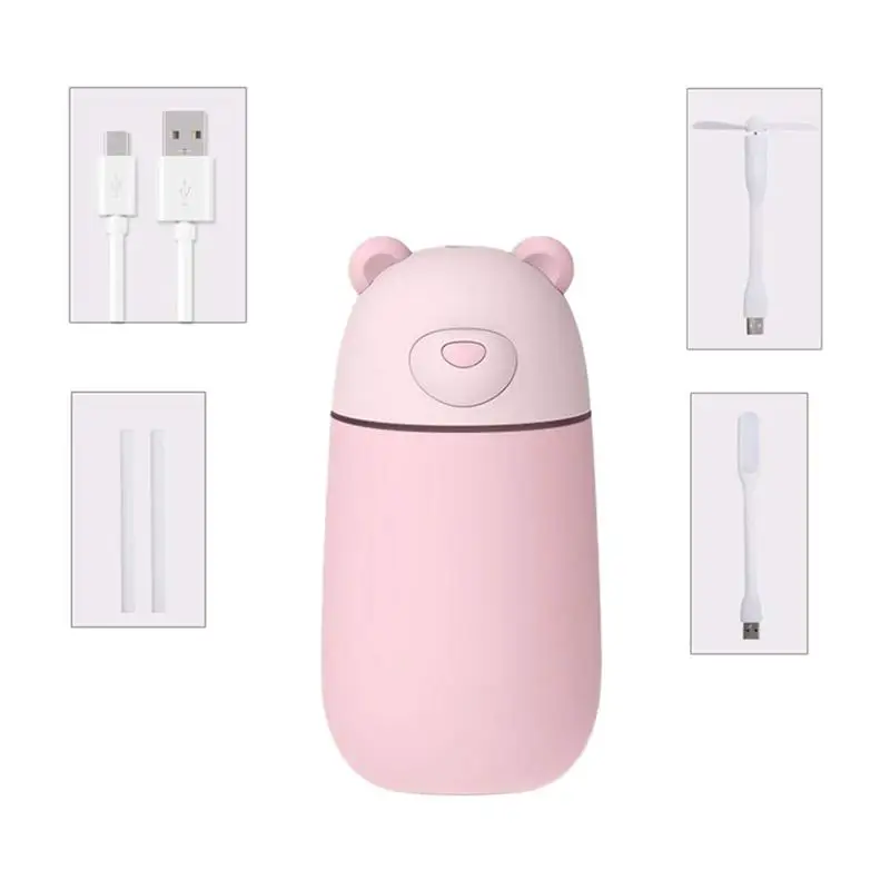 

Portable Cute Bear Shape Humidifier with USB Fan USB Light 3-in-1 Mini Home Desktop Mist Humidifier Best Gift for Bedroom Home