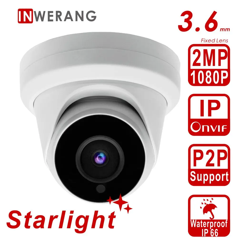 

Inwerang 2MP Starlight Sensing Security Turret IP Camera, 3.6mm Fixed Lens Outdoor Waterproof IP66, H.265 1080P HD CCTV Camera
