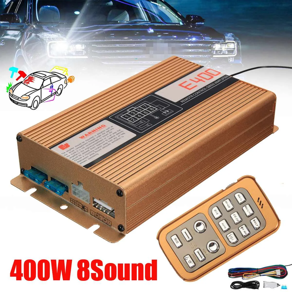  12V DC 400W 8 Sounds Loud Car Warning Alarm Siren Controlller Horn PA Speaker with MIC System and W