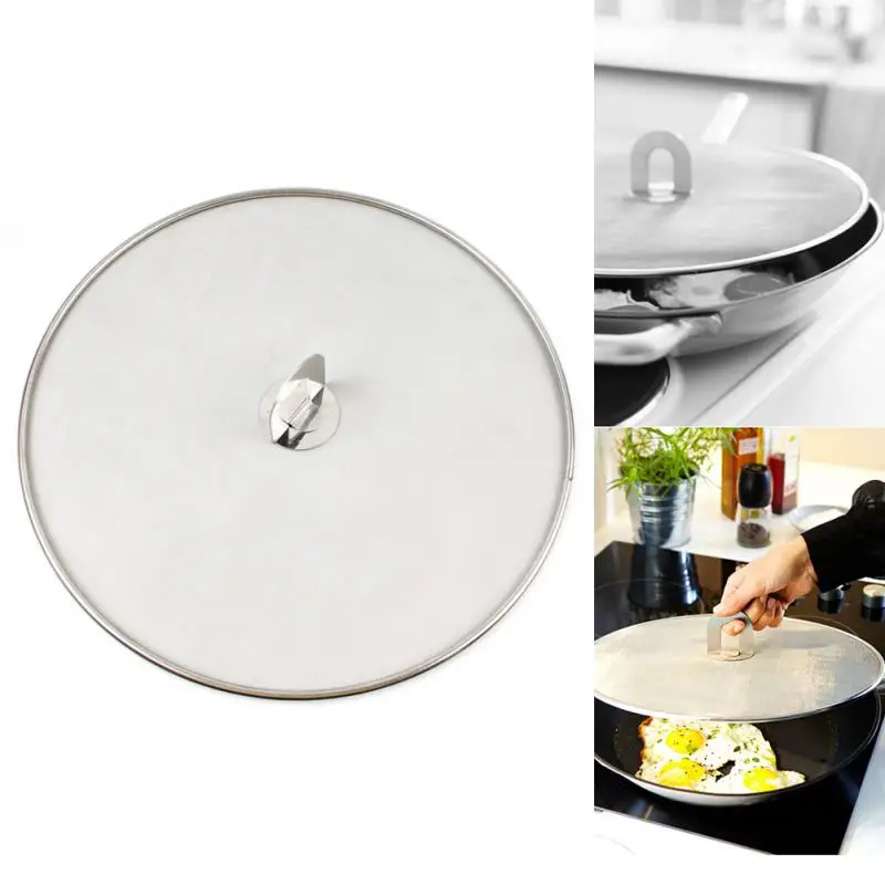 

25cm/29cm/33cm Stainless Steel Splatter Screen Mesh Pot Lid Cover Silver Oil Frying Pan Lid Cooking Tools Kitchen Accessories