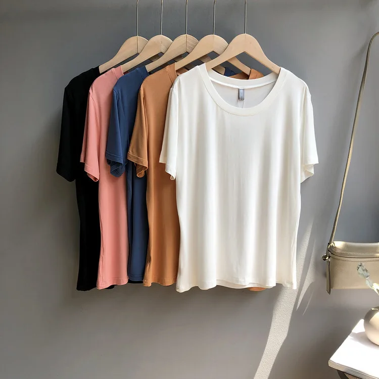 

Mooirue Spring Summer Korean Funny Tee Shirt Tshirt Female Woman Lining Comfortable Short Solid Color Printed O Neck Slim Pull