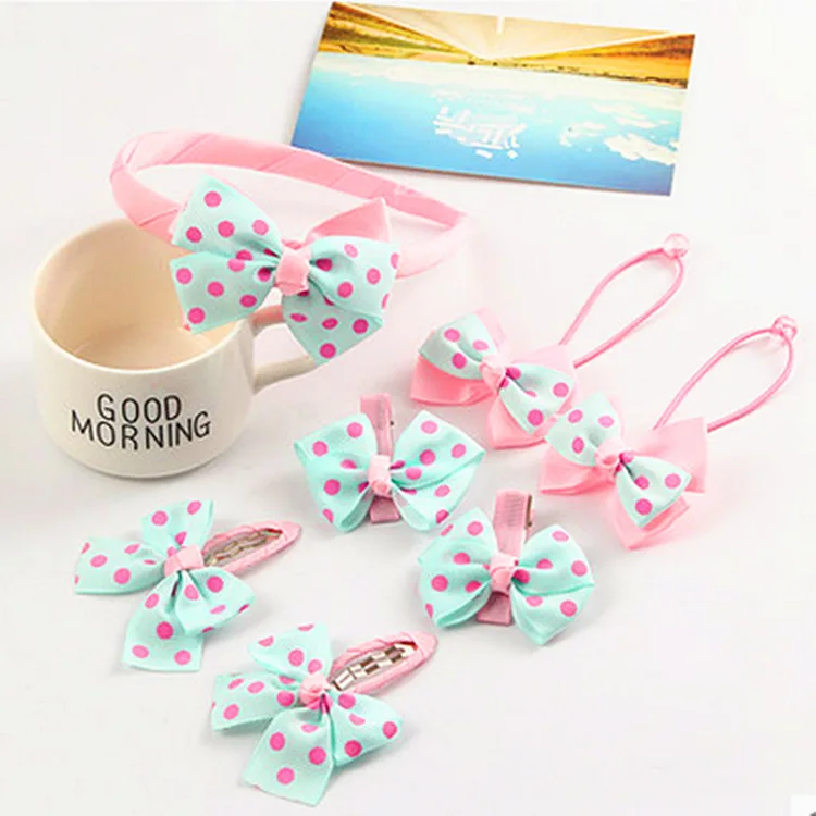 

7PCS New Lovely Bowknot Girls Hair Clips Kids Hairpins Elastic Hair Bands Children Hair Accessories Princess Hairbands
