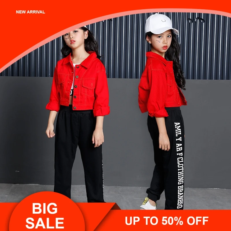 Комплект одежды для девочек-подростков, хлопок, красная короткая куртка, топ и штаны, комплект из трех предметов для детей, От 8 до 14 лет