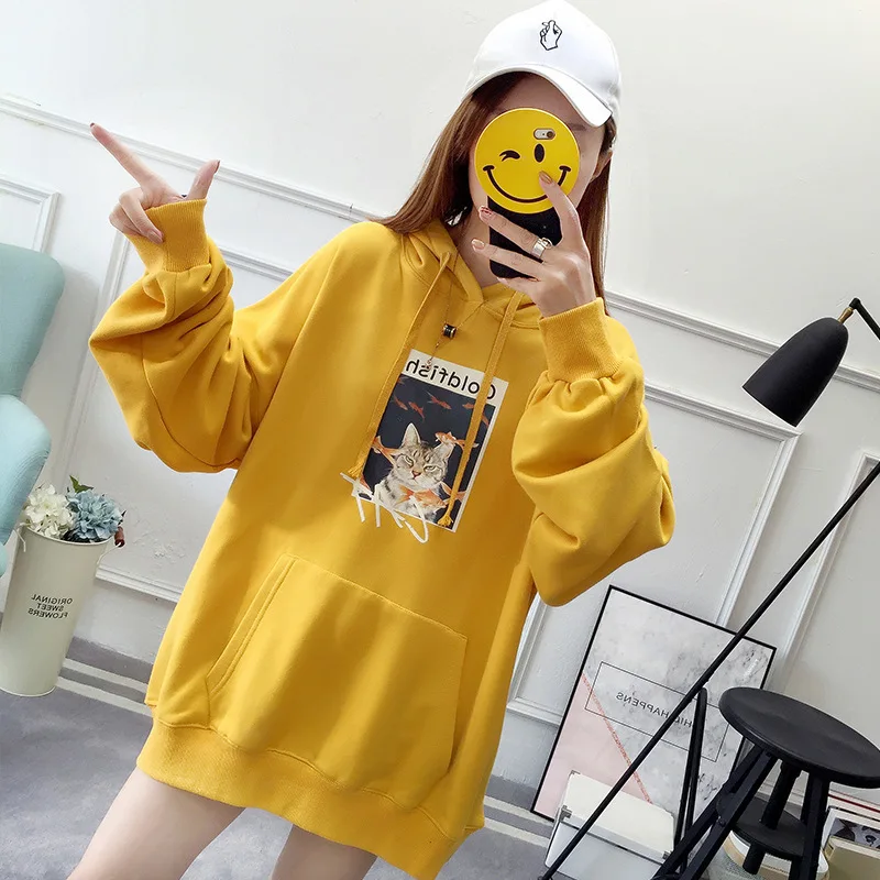 

#4819 Spring Autumn Pattern Hooded Student Harajuku Hip Hop Hoodies Women Large Size Sweatshirt Loose Hoodie Yellow/Red/Black