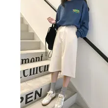 Новая женская Юбка До Колена для офиса, осенняя винтажная прямая однотонная белая юбка с высокой талией, женские юбки